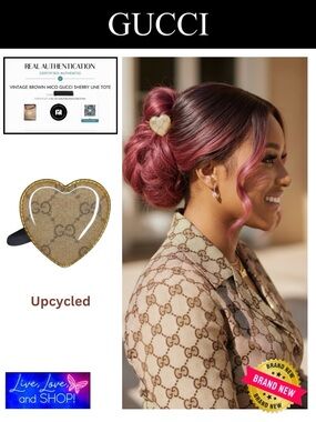 A-1DC-36: GUCCI Monogram Upcycled Custom Resin Beige/Brown 🤎 Hair Tie, COA. NWOT